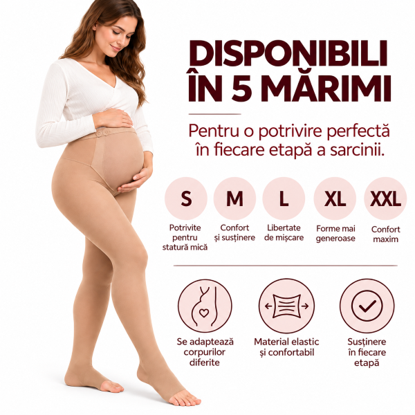 Ciorapi compresivi Zenifique disponibili în mărimile S, M, L, XL și XXL